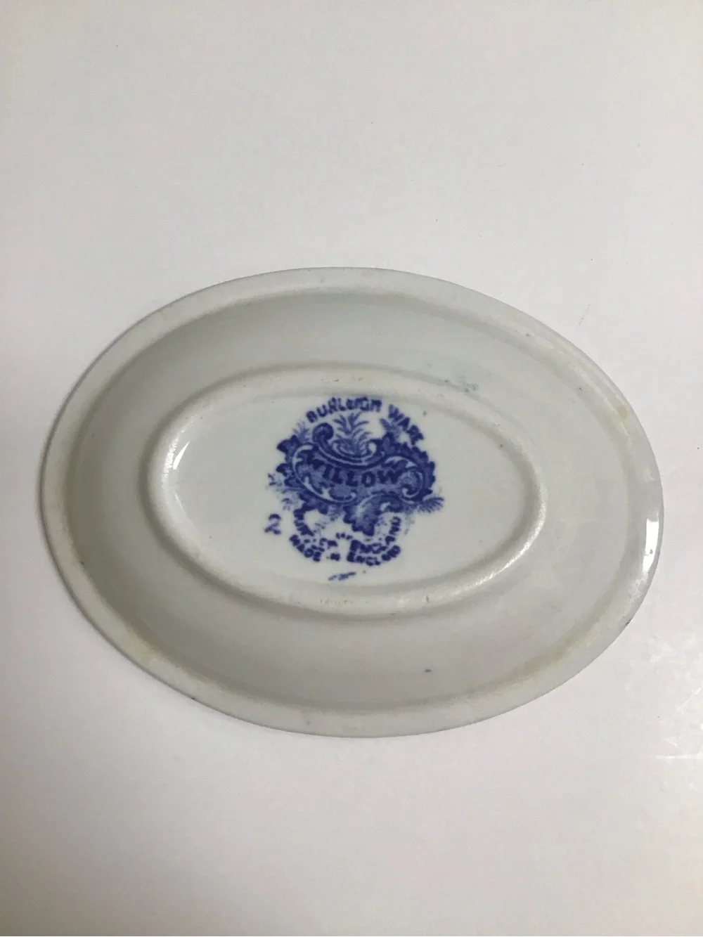 Blue Willow Antique 1920's England Burleigh Ware Oval Soap Dish Ridges Gold Rim